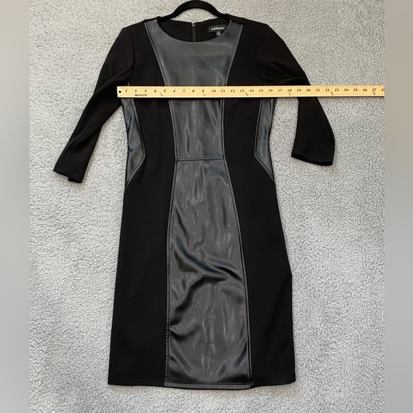 Addison Bodycon Black midi dress faux Leather 3/4 Sleeve womens 8 Stretch 21F850 - Picture 8 of 15